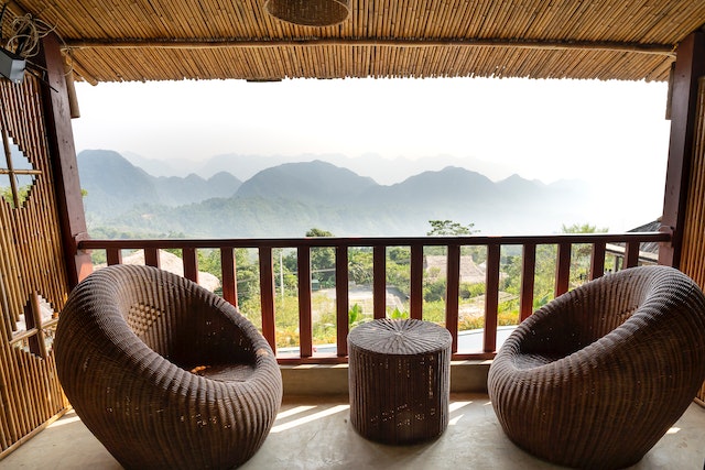 balcony of house made with bamboo